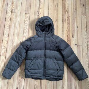 North Face 550 Down fill Puffer winter Jacket Hooded Kids Boys Medium 10 12 Grey